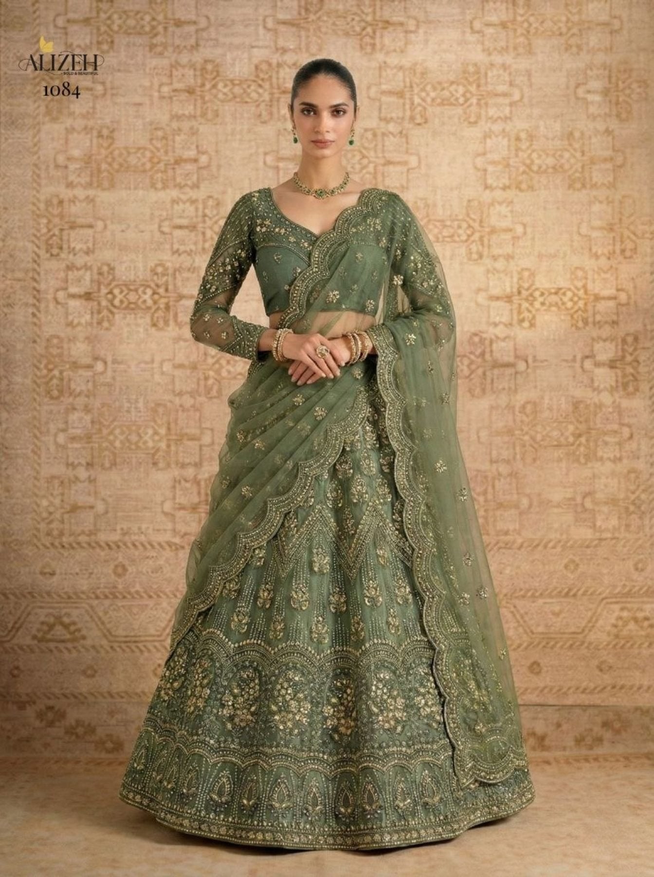 Butterfly Net Lehenga Choli with Banglori Silk Inner for Bridal Wear embroidery close-up