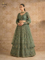 Butterfly Net Lehenga Choli with Banglori Silk Inner for Bridal Wear fabric texture detail