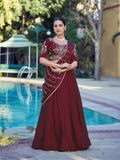 Maroon Rangoli Crush Lehenga Choli with Sequins Belt and Dupatta for women | Snyvia