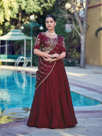 Maroon Rangoli Crush Lehenga Choli with Sequins Belt and Dupatta for women | Snyvia