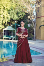 Green Rangoli Crush Lehenga Choli with Sequins Belt and Dupatta full drape view