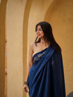 Navy Cotton Saree - detail view 12