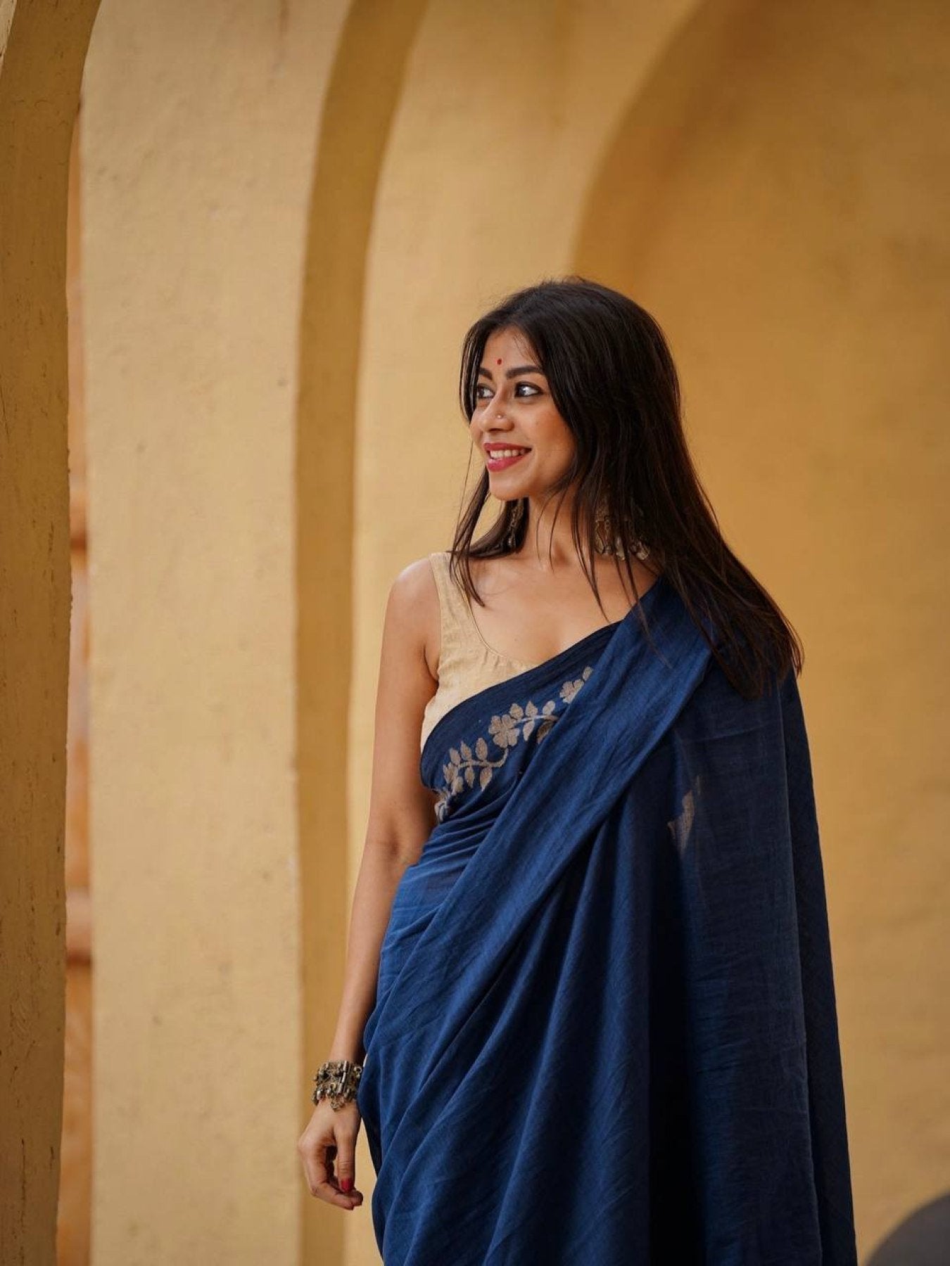 Navy Cotton Saree - detail view 12