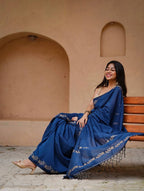 Navy Cotton Saree - blouse and border close-up