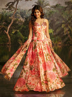 Pink Handwork Corset Lehenga Set embroidery close-up