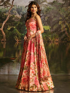 Pink Handwork Corset Lehenga Set fabric texture detail