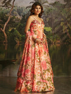 Pink Handwork Corset Lehenga Set back view