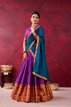 And Teal Narayanpet Silk Lehenga Choli With Zari Weaving Work embroidery close-up