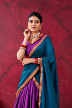 And Teal Narayanpet Silk Lehenga Choli With Zari Weaving Work fabric texture detail