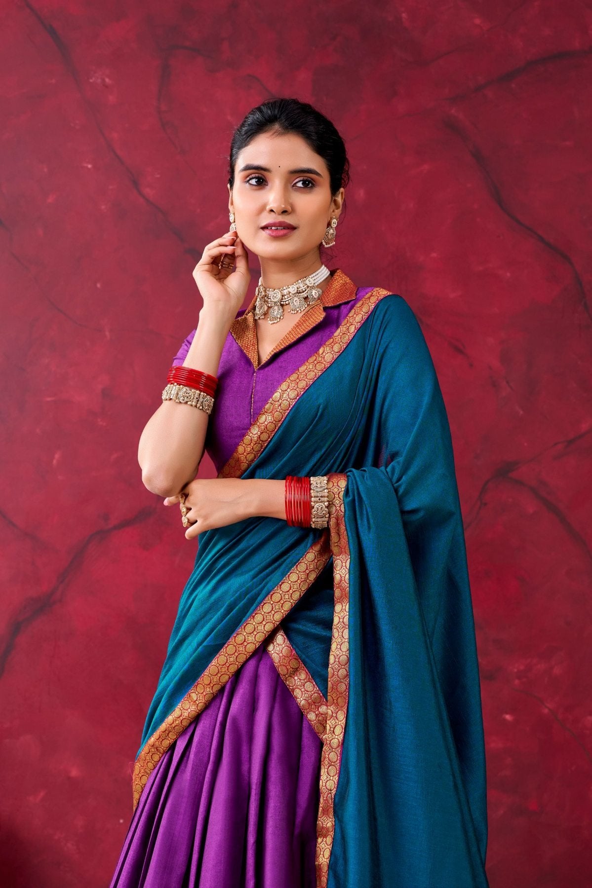 And Teal Narayanpet Silk Lehenga Choli With Zari Weaving Work fabric texture detail