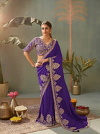Purple Silk Saree for women - full front view | Snyvia