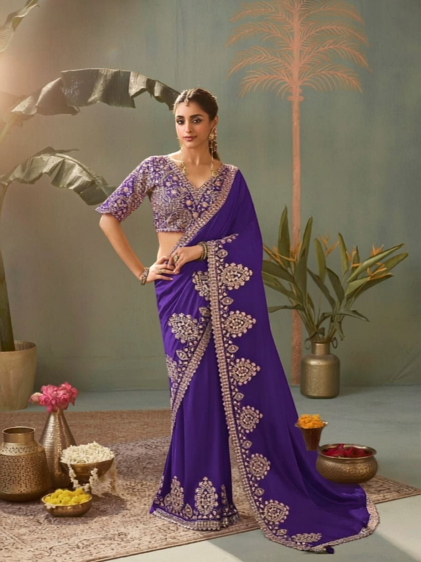 Purple Silk Saree for women - full front view | Snyvia