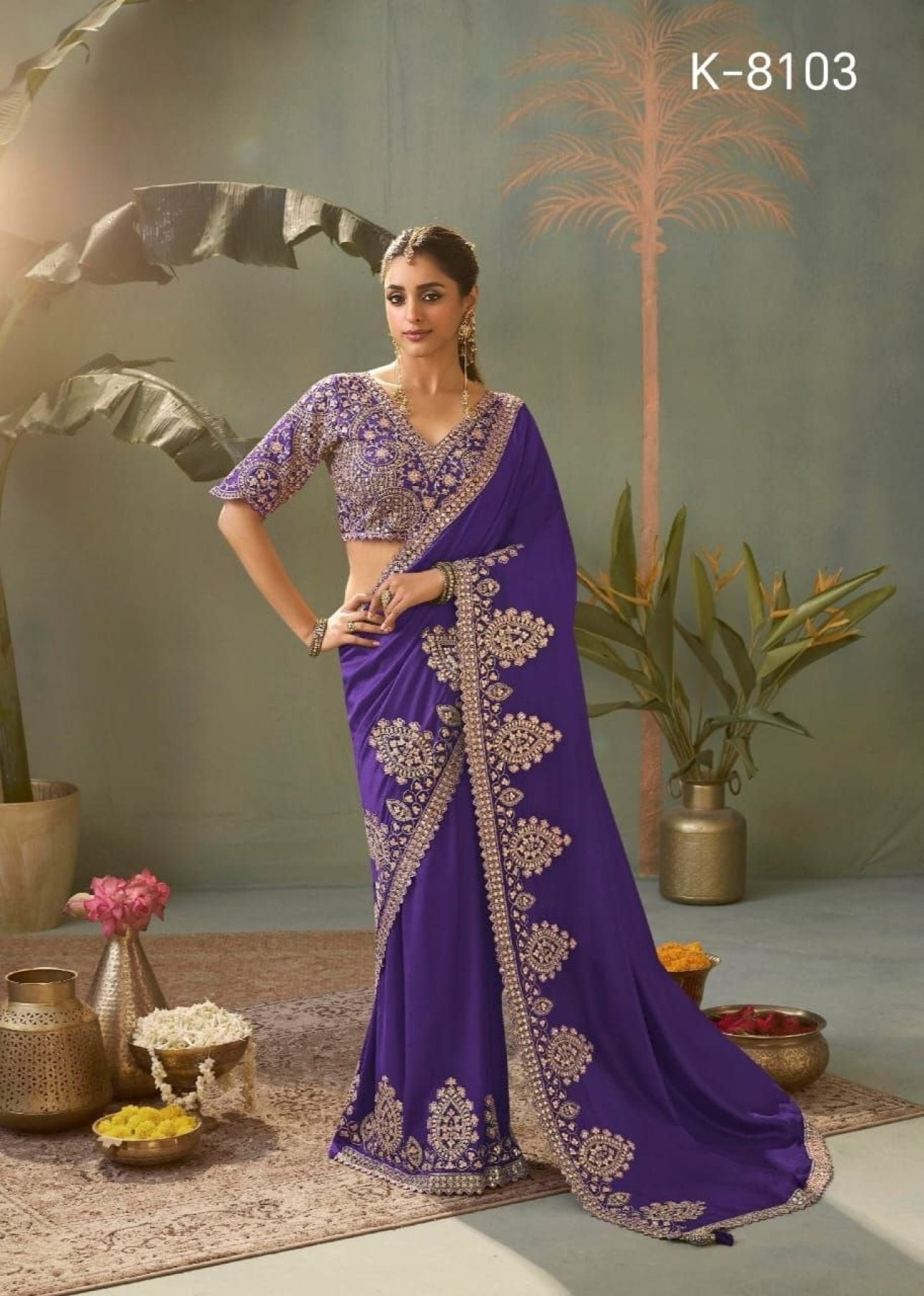 Purple Silk Saree - blouse and border close-up