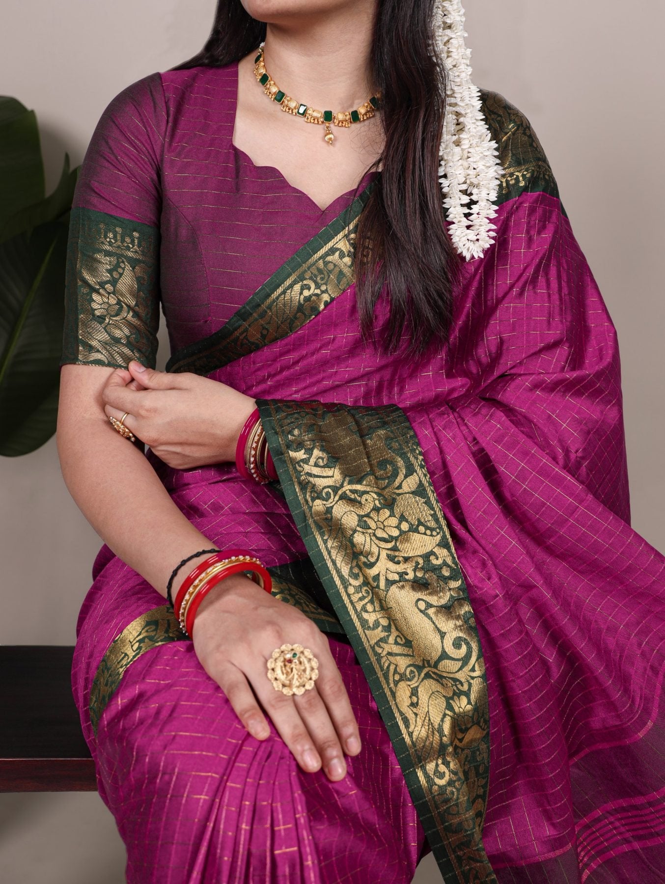 Golden Cotton Saree - drape and pallu detail