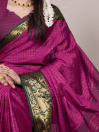 Golden Cotton Saree - side drape view
