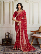 Red Georgette Saree - drape and pallu detail