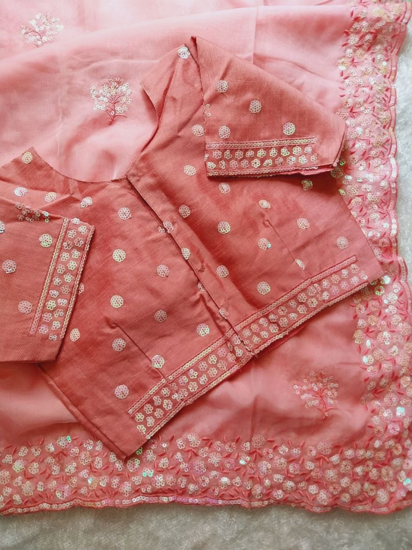 Pink Organza Saree for women - full front view | Snyvia