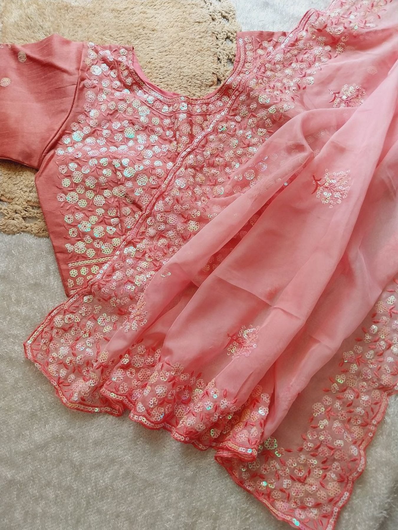 Pink Organza Saree - side drape view