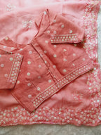 Pink Organza Saree - blouse and border close-up