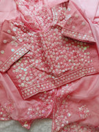 Pink Organza Saree - fabric texture close-up