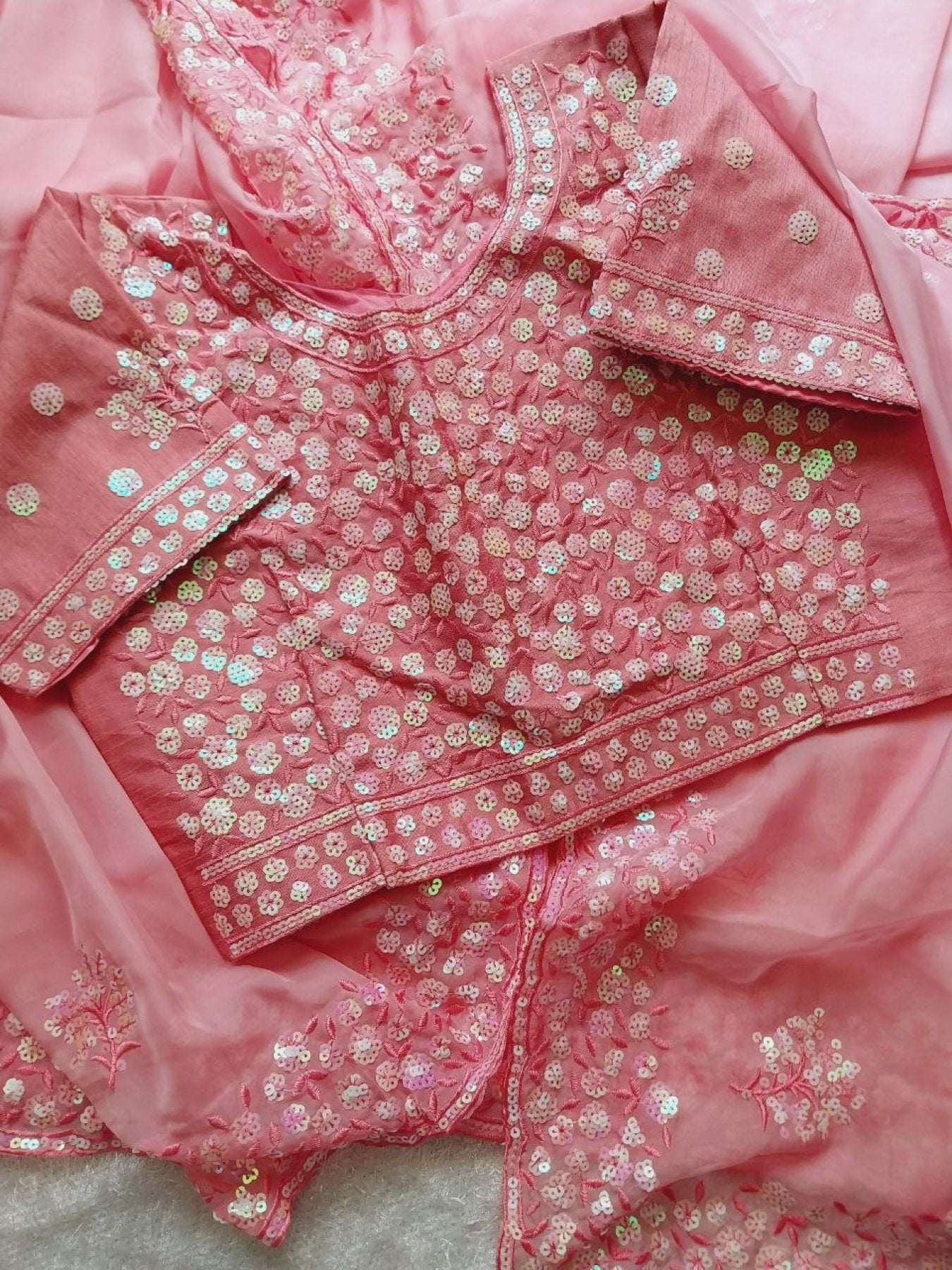 Pink Organza Saree - fabric texture close-up