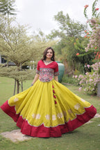 Roman Fabric Navratri Lehenga Choli with Kutchi Gamthi Embroidery Work colour variant view