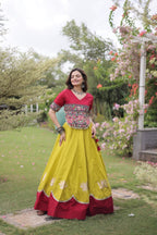 Roman Fabric Navratri Lehenga Choli with Kutchi Gamthi Embroidery Work colour variant view