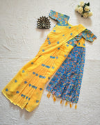 Yellow Linen Saree - embroidery work detail