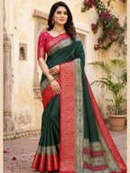 Green Kanjivaram Saree for women - full front view | Snyvia