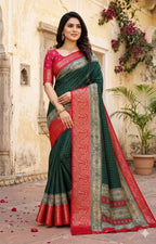 Green Kanjivaram Saree - blouse and border close-up