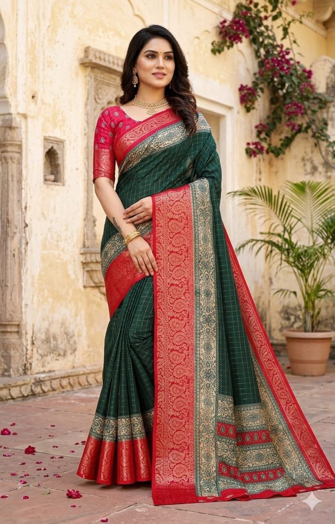 Green Kanjivaram Saree - blouse and border close-up