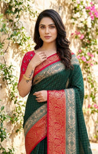 Green Kanjivaram Saree - fabric texture close-up