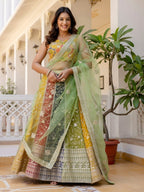 Mutli Faux Georgette Lehenga Choli with Heavy Sequins Embroidery full drape view