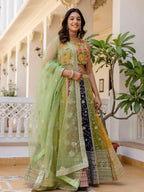 Mutli Faux Georgette Lehenga Choli with Heavy Sequins Embroidery blouse and dupatta detail