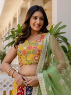 Mutli Faux Georgette Lehenga Choli with Heavy Sequins Embroidery styling view