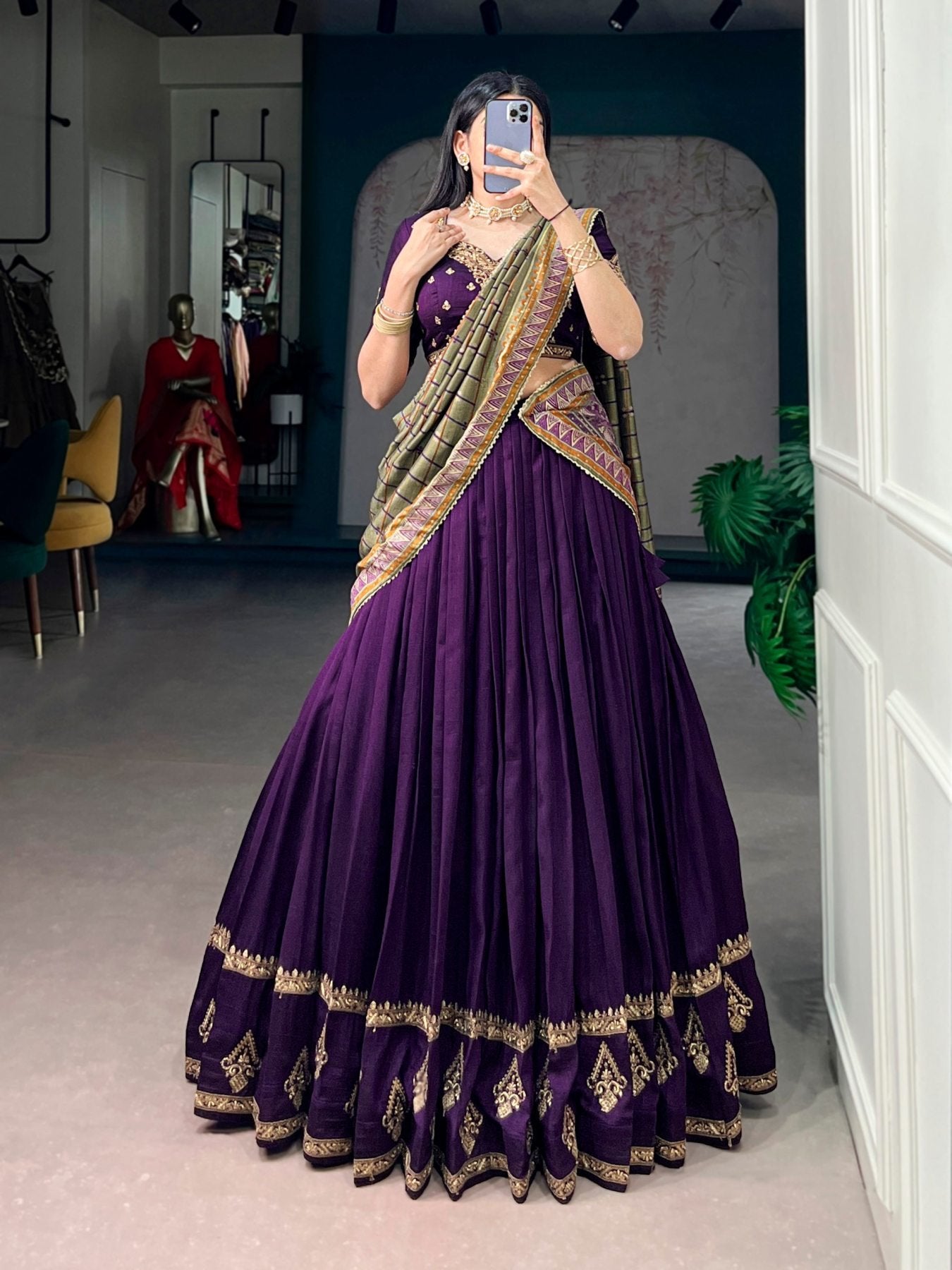 Vichitra Silk Lehenga Choli with Sequins Embroidery for Wedding Wear colour variant view