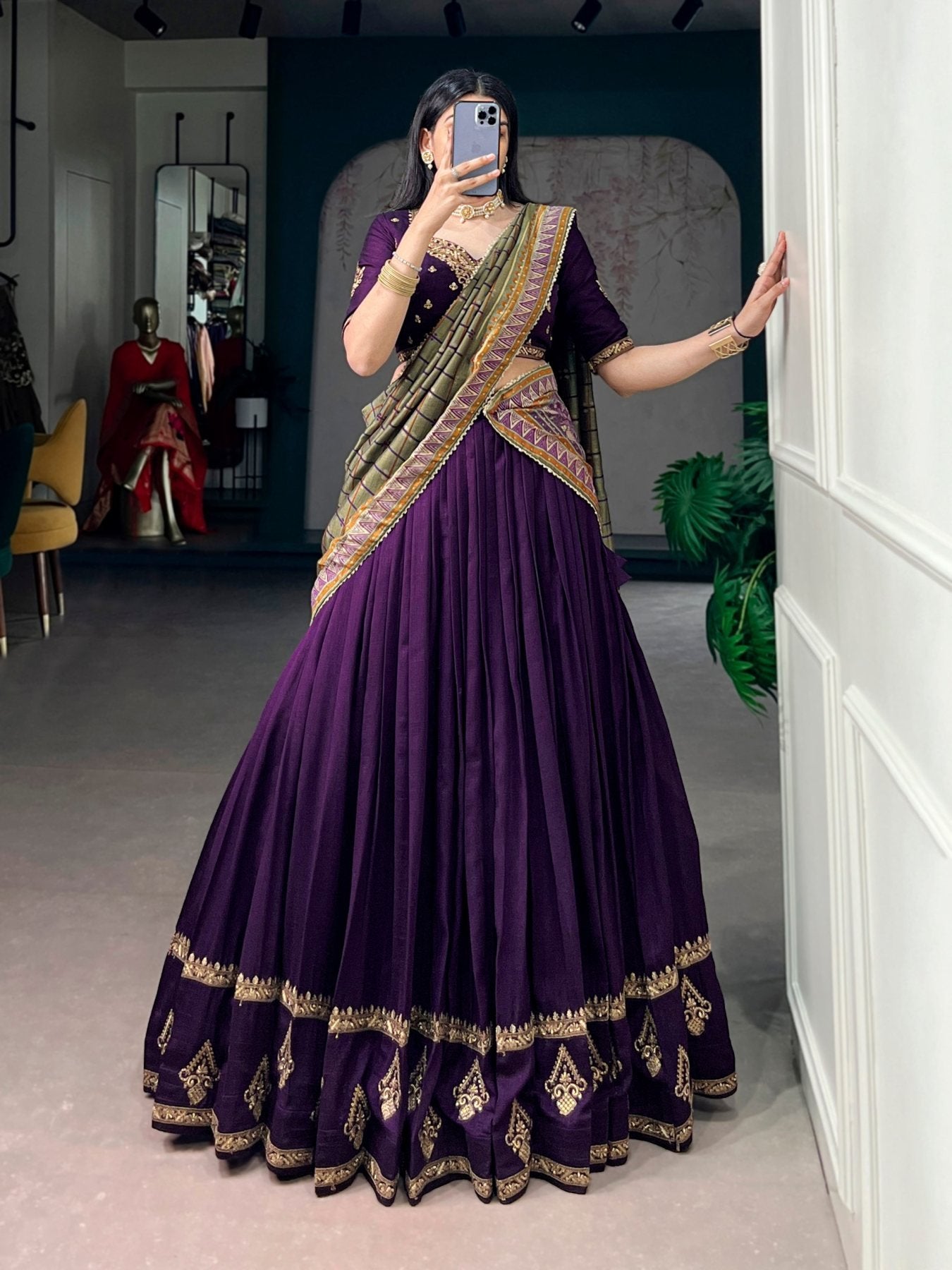 Vichitra Silk Lehenga Choli with Sequins Embroidery for Wedding Wear front view