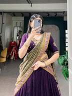 Vichitra Silk Lehenga Choli with Sequins Embroidery for Wedding Wear blouse and dupatta detail