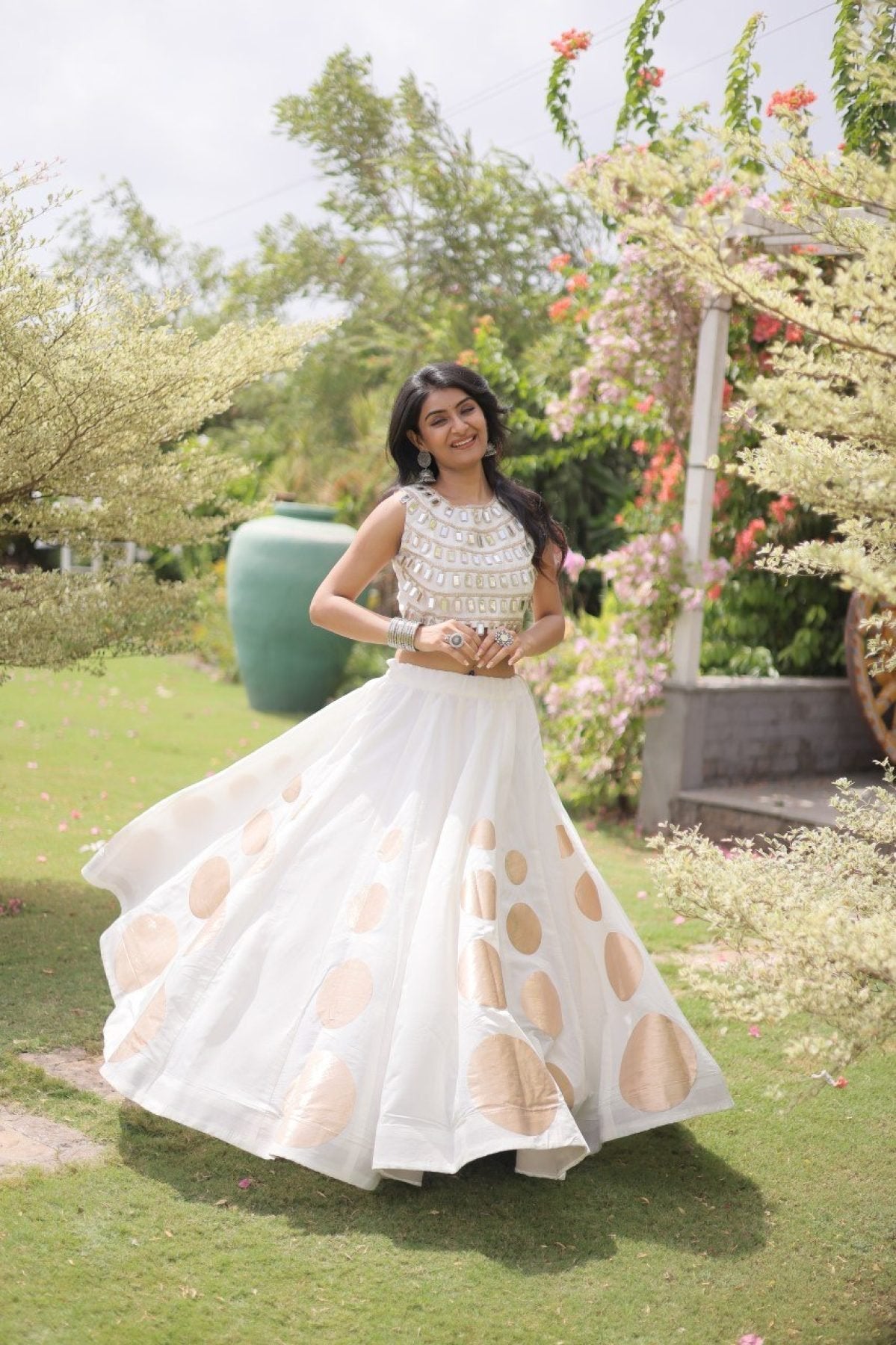 Roman Silk Navratri Lehenga Choli with Mirror Lace Work and 6 Meter Flair colour variant view