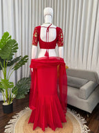 Red Faux Georgette Lehenga Choli With Sequence Work embroidery close-up