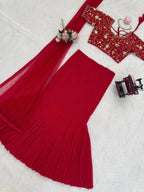 Red Faux Georgette Lehenga Choli With Sequence Work fabric texture detail