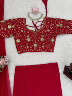 Red Faux Georgette Lehenga Choli With Sequence Work colour variant view