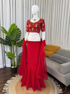 Red Faux Georgette Lehenga Choli With Sequence Work colour variant view