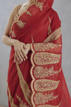 Red Organza Saree - drape and pallu detail