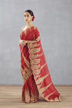 Red Organza Saree - blouse and border close-up