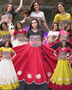 Roman Fabric Navratri Lehenga Choli with Kutchi Gamthi Embroidery Work detailed view