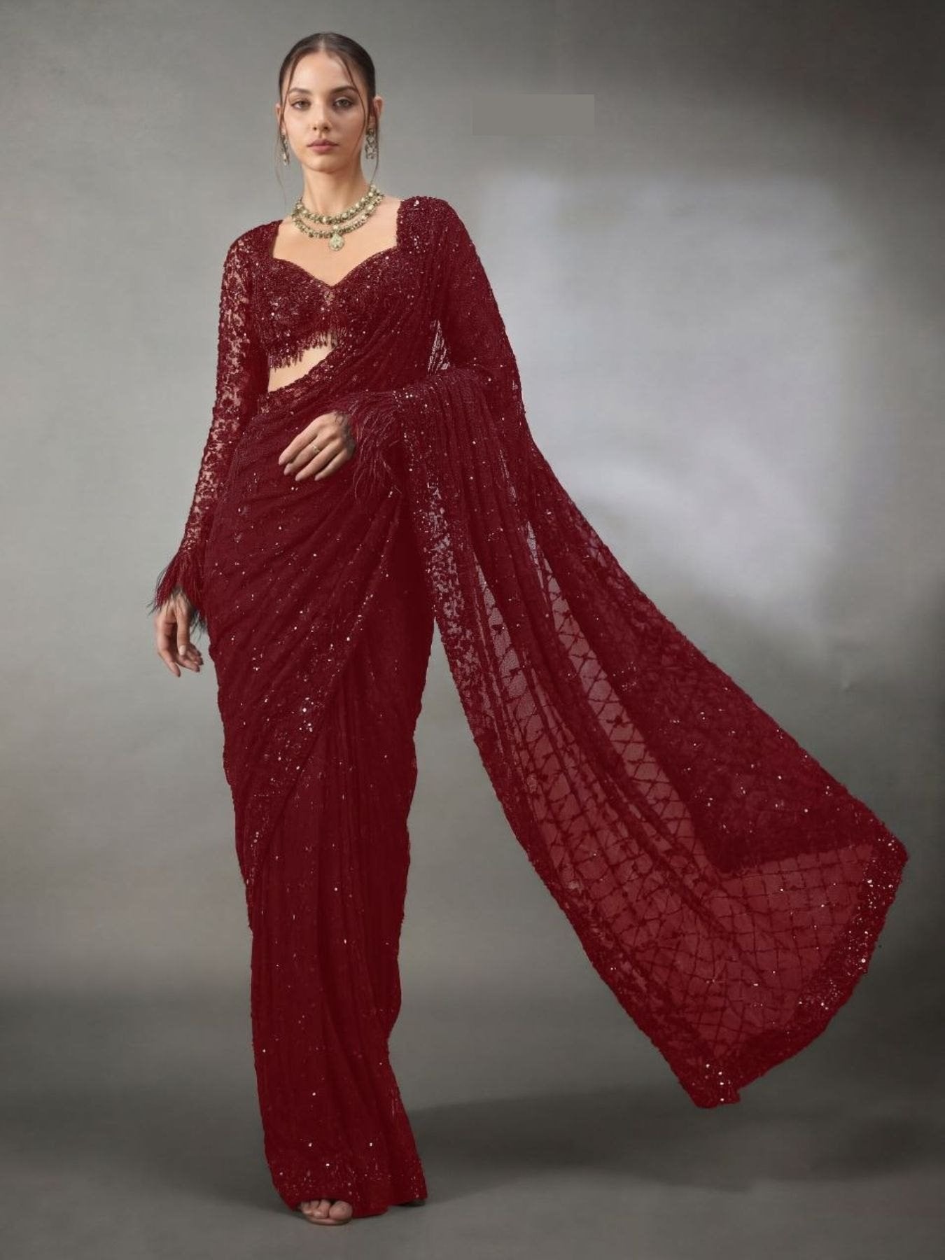 Maroon Saree for women - full front view | Snyvia