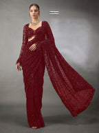 Maroon Saree - side drape view