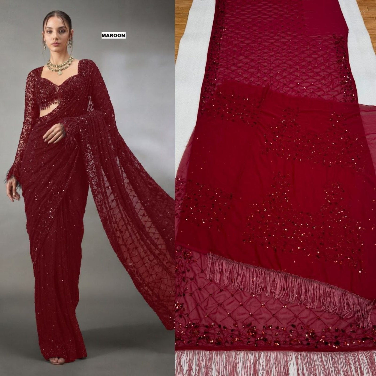 Maroon Saree - fabric texture close-up