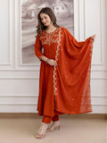 Orange 3 Piece Kurti With Pant And Vichitra Dupatta for Parties for women | Snyvia